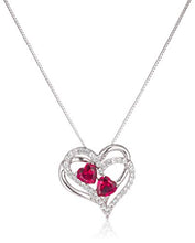 Load image into Gallery viewer, Sterling Silver Created Ruby and White Sapphire Double Heart Pendant Necklace, 18"