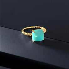 Load image into Gallery viewer, Gem Stone King 18K Yellow Gold Plated Silver Sleeping Beauty Turquoise Women Ring (10MM Square Cabochon, Available in size 5, 6, 7, 8, 9)