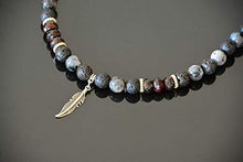 Load image into Gallery viewer, January Birthstone Garnet Necklace for Men with Feather Charm Natural Stone Labradorite Black Lava Handmade Gemstone Jewelry for Man