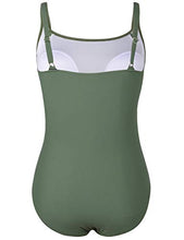 Load image into Gallery viewer, Firpearl Women's Black One Piece Swimsuit Padded Push Up Ruched Tummy Control Swimwear 18 Army Green-2