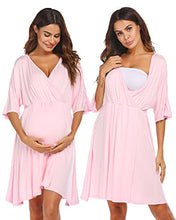 Load image into Gallery viewer, Ekouaer 3 in 1 Labor/Delivery/Hospital Gown Maternity Dress Nursing Nightgown Sleepwear for Breastfeeding V Neck Short Sleeve Nightshirt Sleeping Dress, Pink, Samll