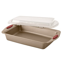 Load image into Gallery viewer, Rachael Ray 52410 Cucina Nonstick Bakeware Set with Baking Pans, Baking Sheets, Cookie Sheets, Cake Pan, Muffin Pan and Bread Pan - 10 Piece, Latte Brown with Cranberry Red Grip