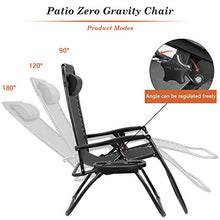 Load image into Gallery viewer, Tuoze Zero Gravity Chairs Adjustable Outdoor Folding Lounge Patio Chairs with Pillow Recliners for Poolside, Beach, Yard Set of 2 (Black)