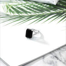 Load image into Gallery viewer, Gem Stone King 925 Sterling Silver Black Onyx Solitaire Ring 5.00 Ct Gemstone Birthstone, 14x10mm Emerald Cut (Size 6)