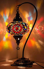 Load image into Gallery viewer, DEMMEX 2019 Turkish Moroccan Mosaic Table Lamp with US Plug & Socket, Swan Neck Handmade Desk Bedside Table Night Lamp, Decorative Tiffany Lamp Light