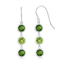 Load image into Gallery viewer, Gem Stone King 3.00 Ct Round Green Chrome Diopside Green Peridot 925 Sterling Silver 3 Stone Dangle Earrings