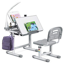 Load image into Gallery viewer, Baby Joy Kids Desk and Chair Set, Height Adjustable, Kids Study Table with Book Stand, Pull Out Spacious Storage Drawer (Grey)