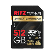 Load image into Gallery viewer, RITZ GEAR Extreme Performance High Speed UHS-I SDXC 512GB SD Card 90/60 MB/S U3 A1 Class-10 V30 Memory Card, for SD Devices That can Capture Full HD, 3D, and 4K Video as Well as raw Photography