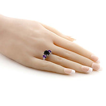 Load image into Gallery viewer, Gem Stone King 2.53 Ct Oval Black Onyx & Purple Amethyst 925 Sterling Silver 3-Stone Gemstone Women's Ring (Size 5)