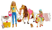 Load image into Gallery viewer, Mattel Barbie Hugs 'n Horses Playset with Barbie and Chelsea Dolls, 2 Horses and 15+ Accessories for Kids 3 Years Old and Up