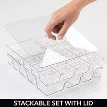Load image into Gallery viewer, mDesign Stackable Plastic Storage Jewelry Box - 2 Organizer Trays with Lid for Drawer, Dresser, Vanity - Holds Necklaces, Bracelets, Bangles, Rings, Earrings - 3 Pieces - Clear