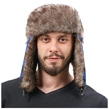 Load image into Gallery viewer, Trapper Hat Winter Hats for Men Russian Warm Fur Hat with Ear Flaps,Windproof Trooper Ski Hats Hunting Hat Blue