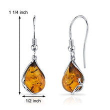 Load image into Gallery viewer, Baltic Amber Tear Drop Earrings Sterling Silver Cognac Color Fish Hook