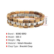 Load image into Gallery viewer, BOBO BIRD Mens Wooden Bracelet Stylish Wood & Stainless Steel Combined Wooden Bangle Jewelry Great Gift for Men (S05-3)