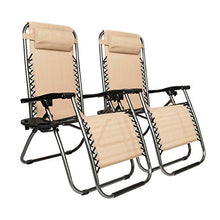 Load image into Gallery viewer, Folding Zero Gravity Chairs Patio Set of 2 with Pillow and Cup Holder Patio Furniture Outdoor Adjustable Dining Recliner Lounge Chairs for Deck Patio Beach Yard (Beige)