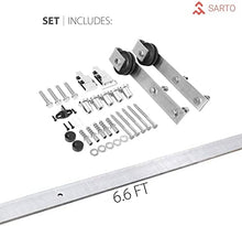 Load image into Gallery viewer, Sliding Barn Door 36 x 84 with Stainless Steel 6.6ft Hardware | Quadro 4088 White Silk with Frosted Opaque Glass | Top Mount Rail Hangers Sturdy Silver Set | Lite Wooden Solid Panel Interior Doors