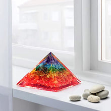 Load image into Gallery viewer, Orgone Pyramid | 7 Chakra Orgonite Pyramid for Meditation & Anti-Stress | Seven Chakra Pyramid Large, Healing Crystal Gemstone Pyramid | Orgone Pyramid Crystal - Handmade In India