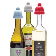 Load image into Gallery viewer, Beanie Cap Decorative Silicone Bottle Stopper in a gift box, Set of Two, Novelty Cork Replacement, Beverage and wine Keeper, champagne bottle stoppers (Blue & Grey)