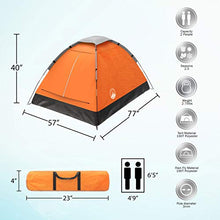 Load image into Gallery viewer, Two-Person Popup Tent - 2 to 3-Season Lightweight Dome Tent for Camping Accessories - Includes Rainfly and Carrying Bag by Wakeman Outdoors