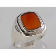 Load image into Gallery viewer, Gents Solid 925 Sterling Silver Natural Carnelian Mens Signet Ring - Size 11 - Sizes 6 to 13 Available
