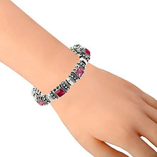 Load image into Gallery viewer, Falari Vintage Acrylic Crystal Antique Silver Stretch Bracelet Fuchsia & Pink B0002-03
