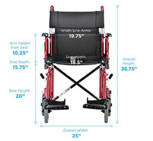 Load image into Gallery viewer, NOVA Medical Products Lightweight Transport Chair with Removable & Flip Up Arms for Easy Transfer, Anti-Tippers Included, Red, 19"