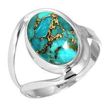 Load image into Gallery viewer, 925 Sterling Silver Ring Copper Blue Turquoise Handmade Jewelry Size 9