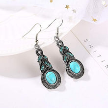 Load image into Gallery viewer, Vitaltyextracts Water Drop Shaped Bohemian National Style Turquoise Alloy Necklace and Earrings Set (Silver)
