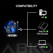 Load image into Gallery viewer, ABKONCORE B581 USB Gaming Headset with 7.1 Surround Sound - PC Headset with Noise-Cancelling Mic, On-Ear Volume & Mute Controls, LED Light - Comfort to Wear Headphone for WFH PC, Laptop