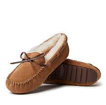 Load image into Gallery viewer, Dearfoams Women's Fireside Water Resistant Shearling Victoria Moc with Tie Slipper, Chestnut, 7