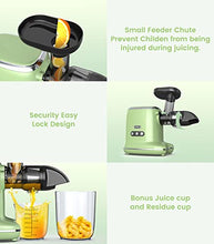 Load image into Gallery viewer, Juicer Machines, ORFELD Cold Press Juicer with 92% Juice Yield & Purest Juice, Easy Cleaning & Quiet Motor Juice Extractor for Vegetables and Fruits (Green)