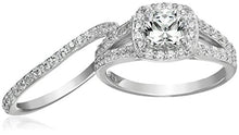 Load image into Gallery viewer, Amazon Collection Sterling Silver Platinum Plated Infinite Elements Cubic Zirconia Cushion Halo Ring, Size 8