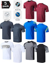 Load image into Gallery viewer, 5 Pack Men’s Active Quick Dry Crew Neck T Shirts | Athletic Running Gym Workout Short Sleeve Tee Tops Bulk (Edition 2, Large)