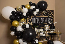 Load image into Gallery viewer, 4 Sizes – Black White Gold Balloon Garland Kit & Arch for New Years, Graduation or Birthday – Small and Large Black and White Balloons with Gold Confetti – Party Decorations for Gatsby Roaring 20s