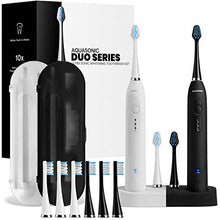 Load image into Gallery viewer, AquaSonic DUO Dual Handle Ultra Whitening 40,000 VPM Wireless Charging Electric ToothBrushes - 3 Modes with Smart Timers - 10 DuPont Brush Heads & 2 Travel Cases Included