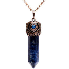 Load image into Gallery viewer, Bivei Retro Antique Brass Chakra Necklace Hexagonal Prism Gemstone Quartz Crystal Stone Healing Pendant(Sodalite)