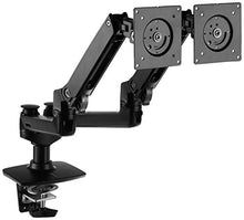 Load image into Gallery viewer, Amazon Basics Dual Monitor Stand - Lift Engine Arm Mount, Aluminum - Black