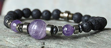 Load image into Gallery viewer, Men Amethyst Bracelet, Pyrite Bracelet, Rock Lava Mens Gemstone Mala Bracelet, groounding spiritual bracelet,