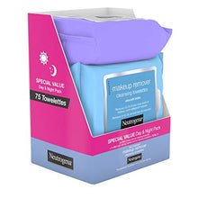 Load image into Gallery viewer, Neutrogena Day & Night Wipes with Makeup Remover Face Cleansing Towelettes & Night Calming Facial Cloths, Alcohol-Free Wipes to Remove Dirt, Oil & Waterproof Mascara, 3 Packs of 25 ct, 75 ct