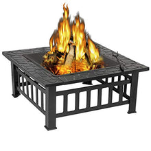 Load image into Gallery viewer, ZENY Outdoor 32’’ Metal Fire Pits BBQ Square Table Backyard Patio Garden Stove Wood Burning Fireplace with Spark Screen Cover,Poker,Cover,Grill