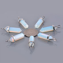 Load image into Gallery viewer, Synthetic Opalite Moonstone Glass Hexagonal Pointed Reiki Chakra Pendant Necklace 20" High-Grade Iron Gift Box