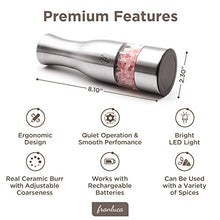 Load image into Gallery viewer, Grind'Oro Electric Salt and Pepper Grinder Set (2 Mills) Battery Operated, Stainless Steel with Light - One Touch Automatic Salt Grinder Mill Adjustable Coarseness, Franluca's Kitchen Power Shaker Set