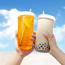 Load image into Gallery viewer, 4 Pack Glass Cups Set 24oz Mason Jar with Lid and Straw,4 Clean Brush, Reusable Bubble Tea Cup, Mason Jars Glass Cups,Iced Coffee Cup,Wide Mouth Smoothie cup, Boba Cup, Mason Jar Drinking Glasses