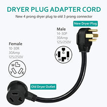 Load image into Gallery viewer, BOEEMI 4 Prong New Electric Dryer Plug Male to 3-Prong Old Dryer Receptacle Female Connector Adapter, NEMA 14-30P to 10-30R 4-Prong Dryer Outlet Adapter, 30A 125/250V 1.5FT, UL Compliant