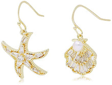 Load image into Gallery viewer, Sea star/Starfish and Shell Shape with Natural Freshwater Pearl and Zircon, 14K Gold Plating Dangle Earrings for Women Girl Gifts Valentines/Birthday/Anniversary/Mothers Day
