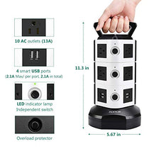 Load image into Gallery viewer, Power Strip Tower JACKYLED Surge Protector Electric Charging Station 3000W 13A 10 Outlets 4 USB Ports with 16AWG 6.5ft Heavy Duty Extension Cord for Home Office