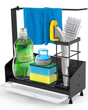 Load image into Gallery viewer, Sink Caddy Sponge Holder for Kitchen Sink - Countertop Kitchen Sink Organizer with Drain Pan, Rotating Dishcloth Holder, Configurable Scrub Brush Basket, Hold Scrubber Soap, Rustproof Stainless Steel