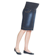 Load image into Gallery viewer, Mothers Essentials Maternity Pregnant Denim Skirt with Pregnancy Jersey Panel (Dark Blue, Large)
