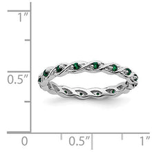 Load image into Gallery viewer, Solid 925 Sterling Silver Stackable Created Emerald Green May Gemstone Ring Eternity Band Size 10