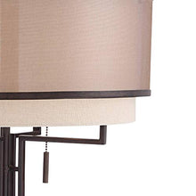 Load image into Gallery viewer, Alamo Modern Floor Lamp Industrial Bronze Sheer Brown Organza and Linen Double Drum Shade for Living Room Reading - Franklin Iron Works